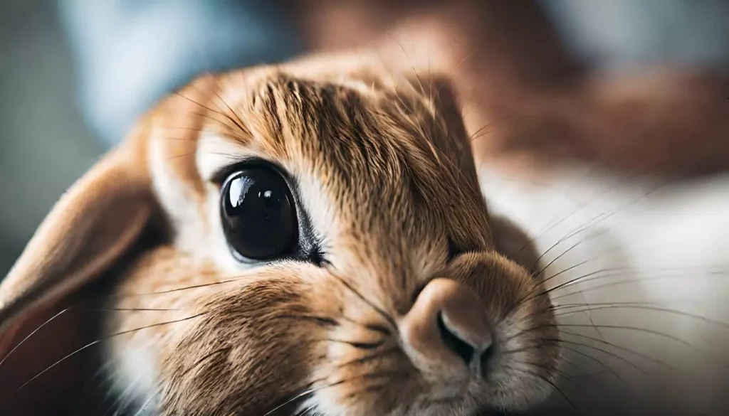 The head of a rabbit with a love look