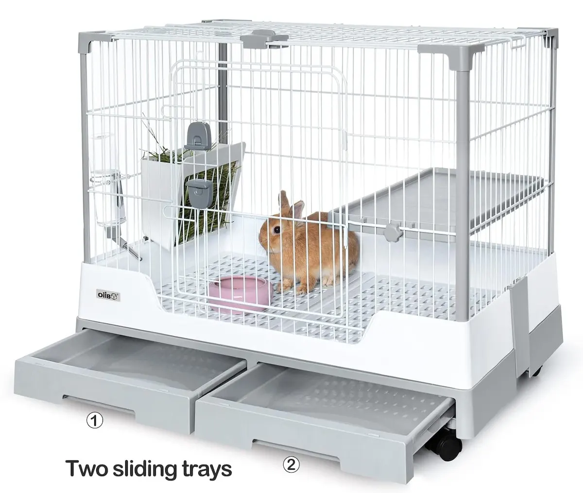 Oiibo cage with two sliding trays open